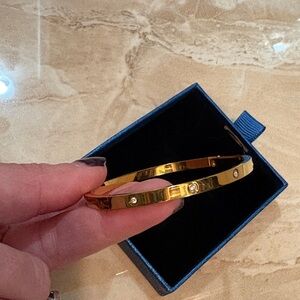 ✨ Elegant Gold Plated LOVE Bangle Bracelet Crystal Accents 6.5” Size ✨